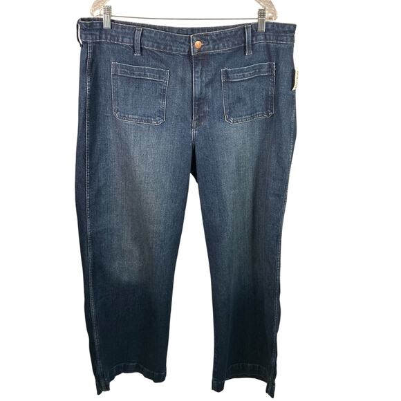 Old Navy Extra High-Rise Wide Leg Jeans 18P Blue‎ Denim Front Patch Pockets New - Picture 1 of 16